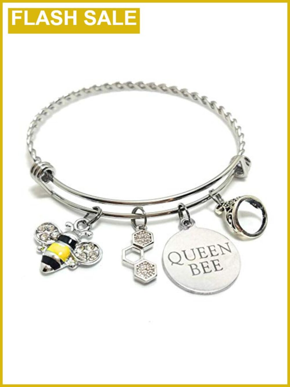 Queen Bee Charm Bracelet Expandable Bangle Braided Stainless Steel